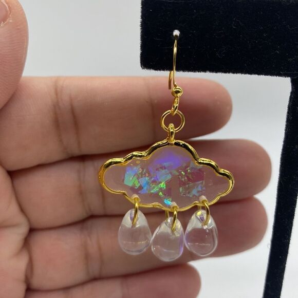 🌧 Rain Clouds Dangle Iridescent Rain ☔️ Weather Lovers  Earrings  🌧 5 🌟 ⚡️ - Picture 5 of 9